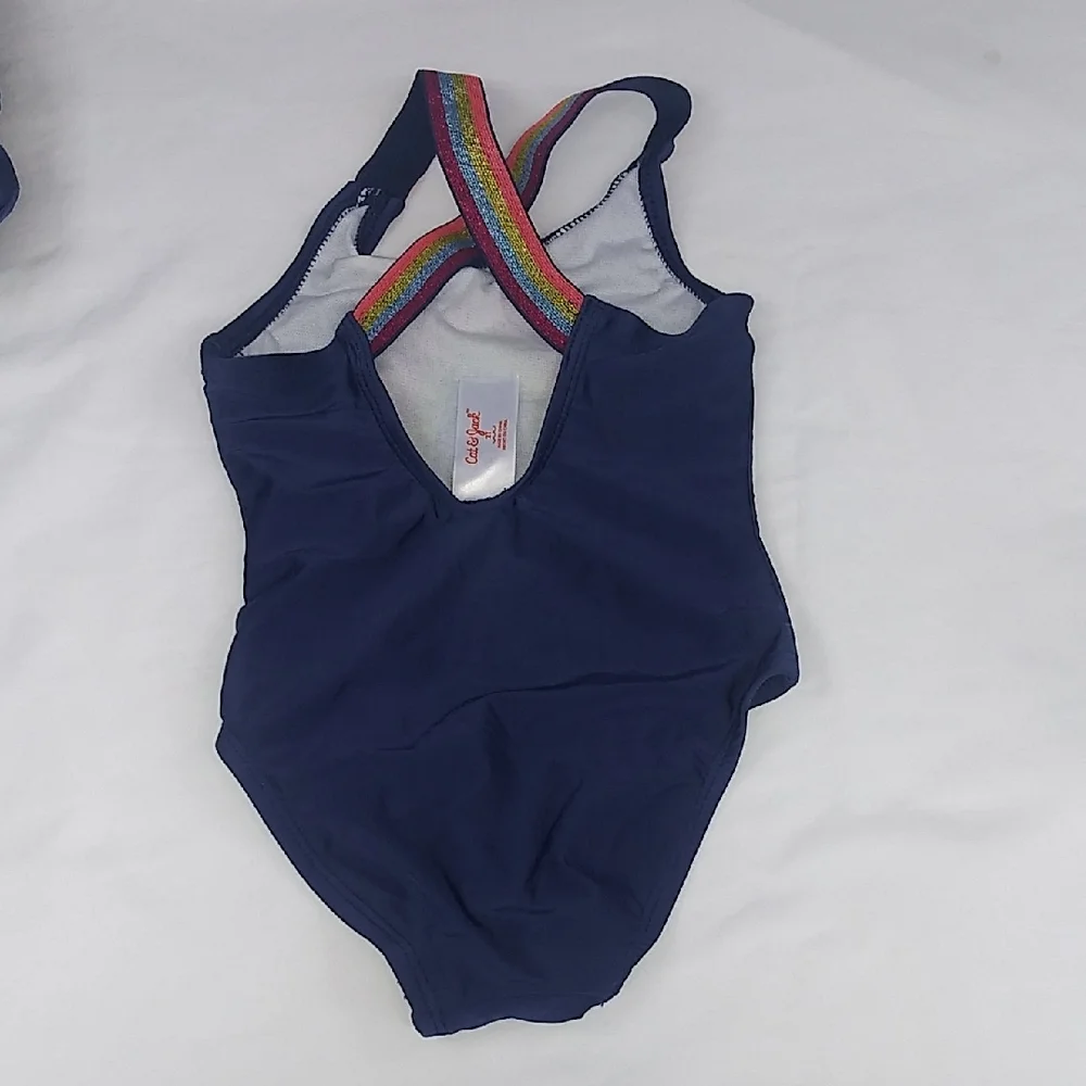 Navy Swimsuit with Rainbow Design